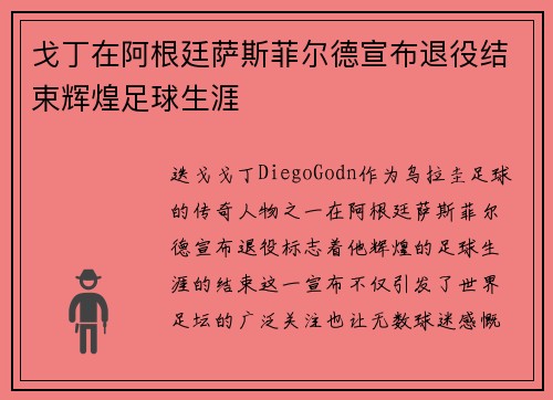 戈丁在阿根廷萨斯菲尔德宣布退役结束辉煌足球生涯 戈丁在阿根廷萨斯菲尔德宣布退役结束辉煌足球生涯